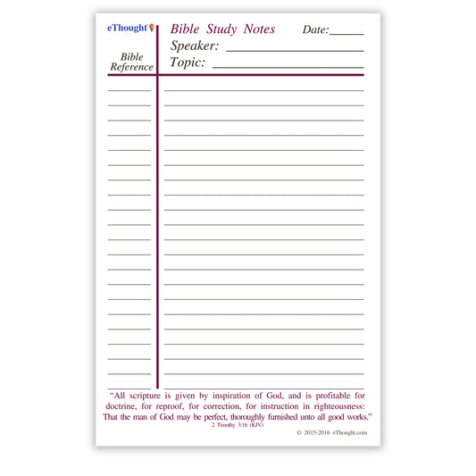 Bible Study Notepads - Pack of 4 pads (5.5"x8.5" - No Holes, Maroon Text)